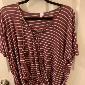 Red and White Striped Wrap Top